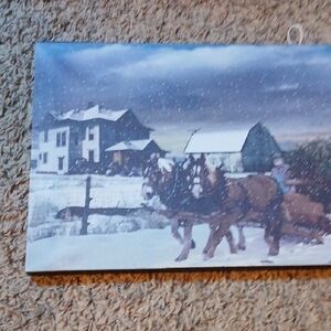 Snowy Farmhouse Wall Art with Horses